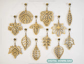 Leaves Earring Svg 12 styles Glowforge Cricut Jewelry Pendants laser cut Silhouette Cut Files, Cricut Cut Files |#U005|