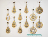 Elegant Geometric Earrings decorative Craft Jewelry Pendants Set laser cut Cut Files, Glowforge Cut Files |#U006| VectorPort