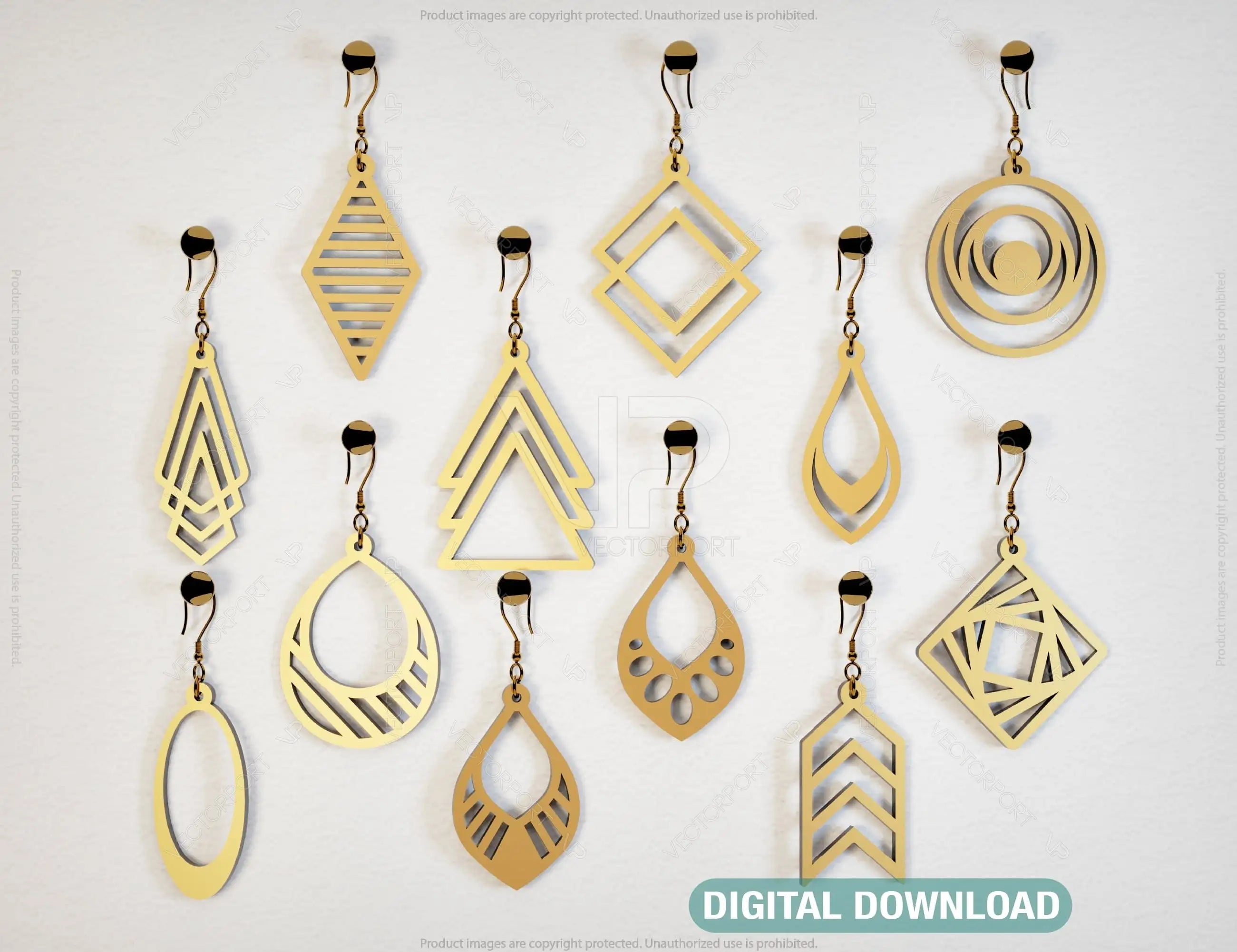 Geometric Modern Earrings Craft Jewelry Pendants Set laser cut Cut Files, Glowforge Cut Files |#U009| VectorPort