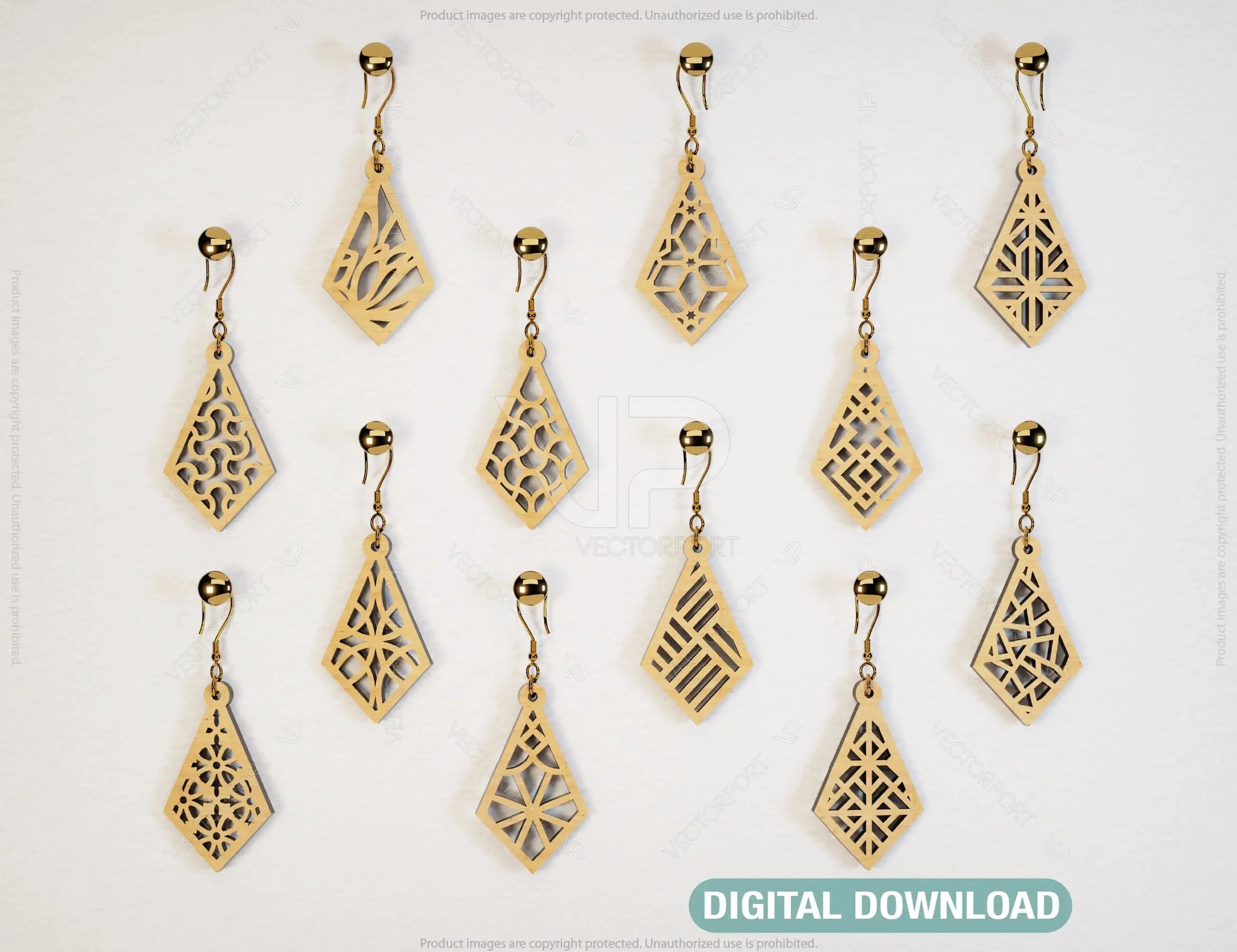 Rhombus Shape Drop Pendants Laser cut Earrings SVG Earring Template Silhouette Cut Files, Cricut Cut Files |#U015| VectorPort