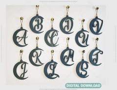 Crescent Alphabet Earrings Craft Jewelry Pendants Set Drop Laser cut Earrings SVG Template Silhouette Cut Files, Cricut Cut Files |#U017|