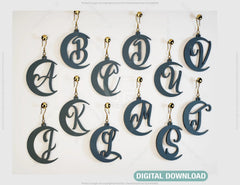 Crescent Alphabet Earrings Craft Jewelry Pendants Set Drop Laser cut Earrings SVG Template Silhouette Cut Files, Cricut Cut Files |#U017| VectorPort