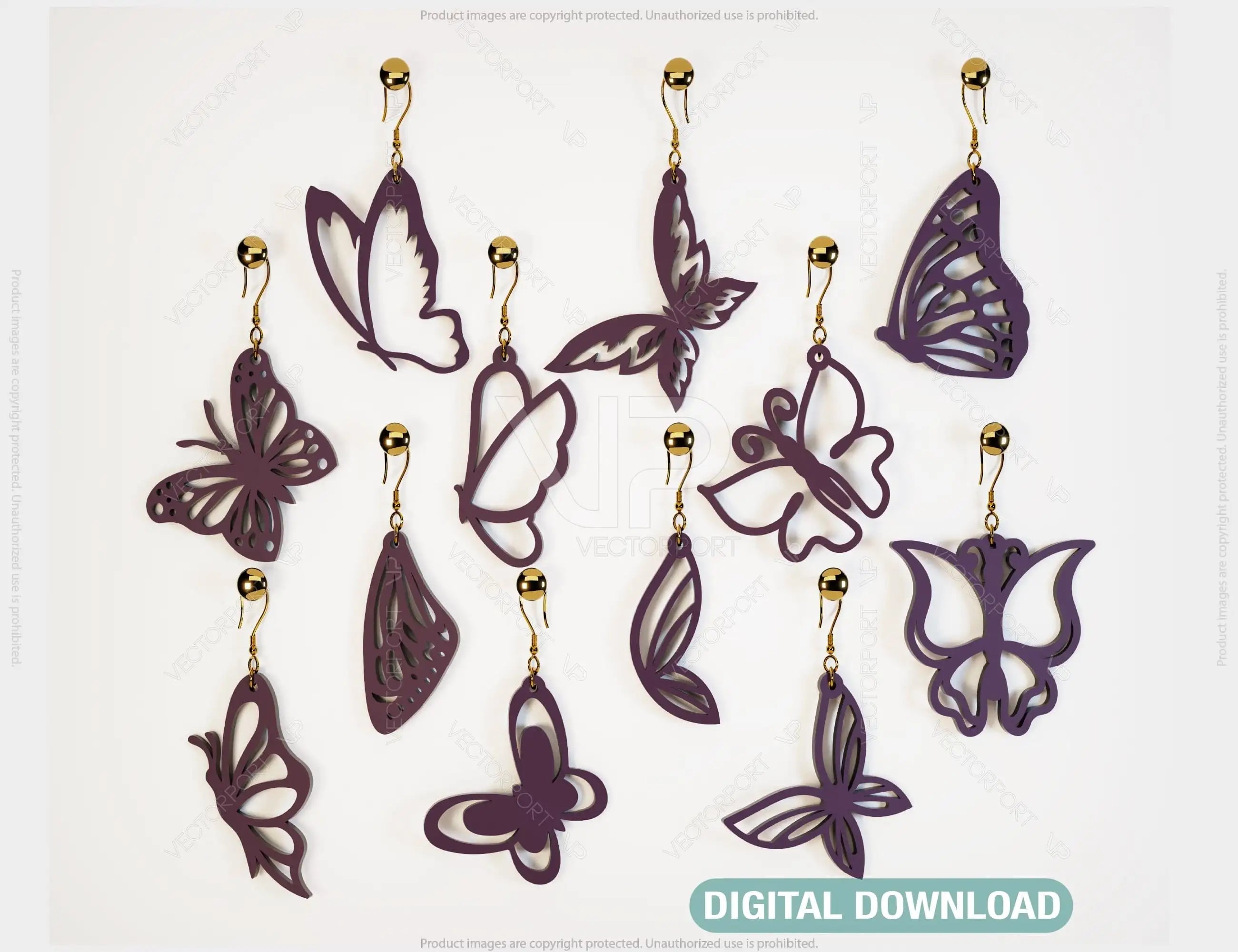 Butterfly Earrings 12 different styles Pendant Jewelry svg dxf Glowforge Pendants laser cut |#U019| VectorPort