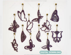 Butterfly Earrings 12 different styles Pendant Jewelry svg dxf Glowforge Pendants laser cut |#U019| VectorPort