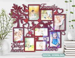 Laser Cut Family Tree&Home Photo Frame with birds | SVG, DXF, AI |#020|