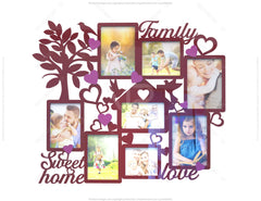 Laser Cut Family Tree&Home Photo Frame with birds | SVG, DXF, AI |#020|