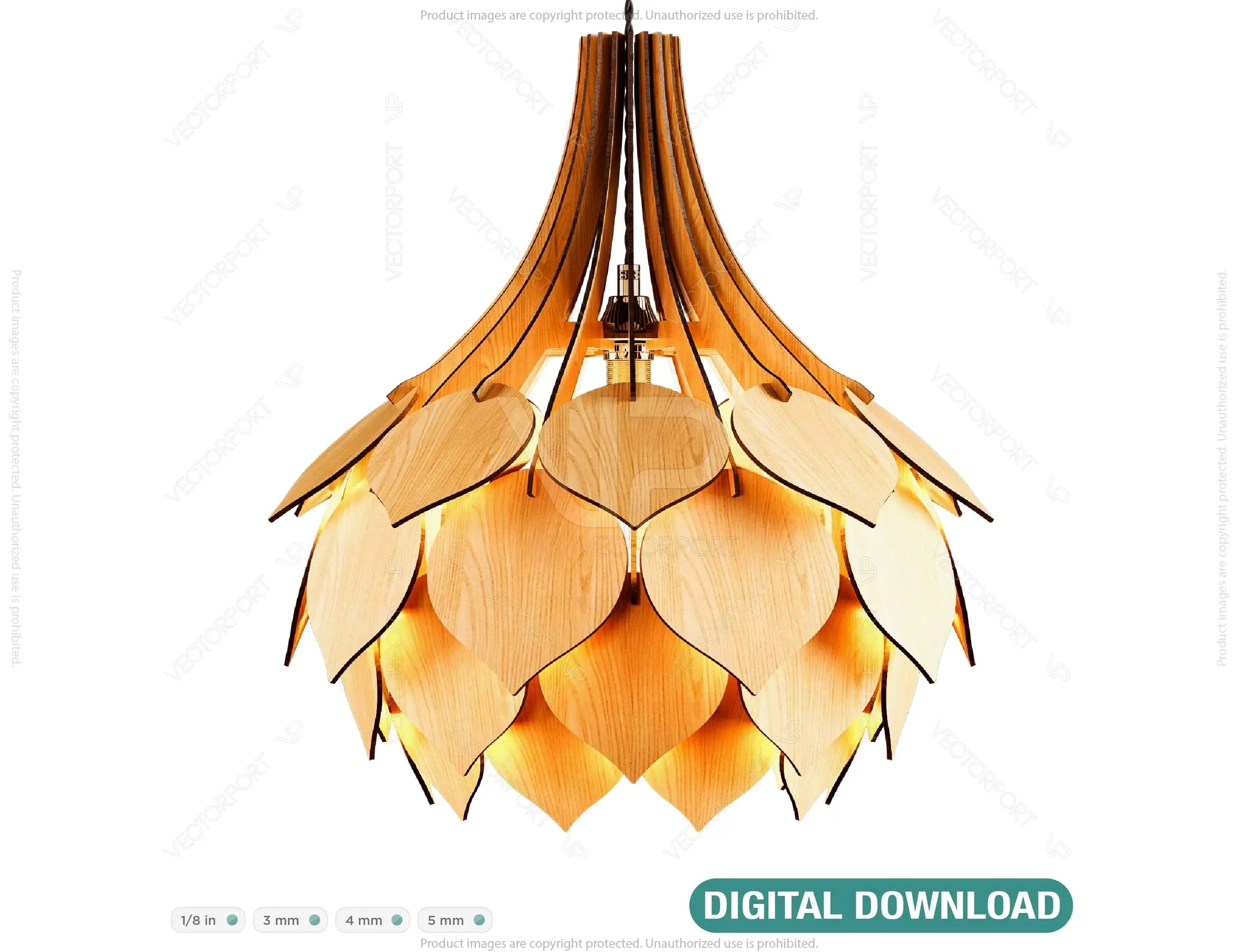 Scandinavian Pine Cone Hanging wooden chandelier lamp shade Pendant light template svg laser cut plywood Cut Files |#U022| VectorPort