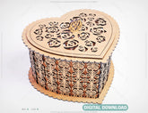 Wooden Heart shaped Jewelry laser cut Box template Wedding Love story vector model Glowforge cut file plywood Cut Files |#U023