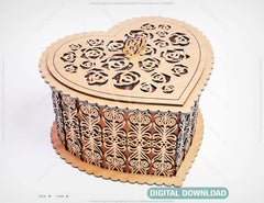 Wooden Heart shaped Jewelry laser cut Box template Wedding Love story vector model Glowforge cut file plywood Cut Files |#U023