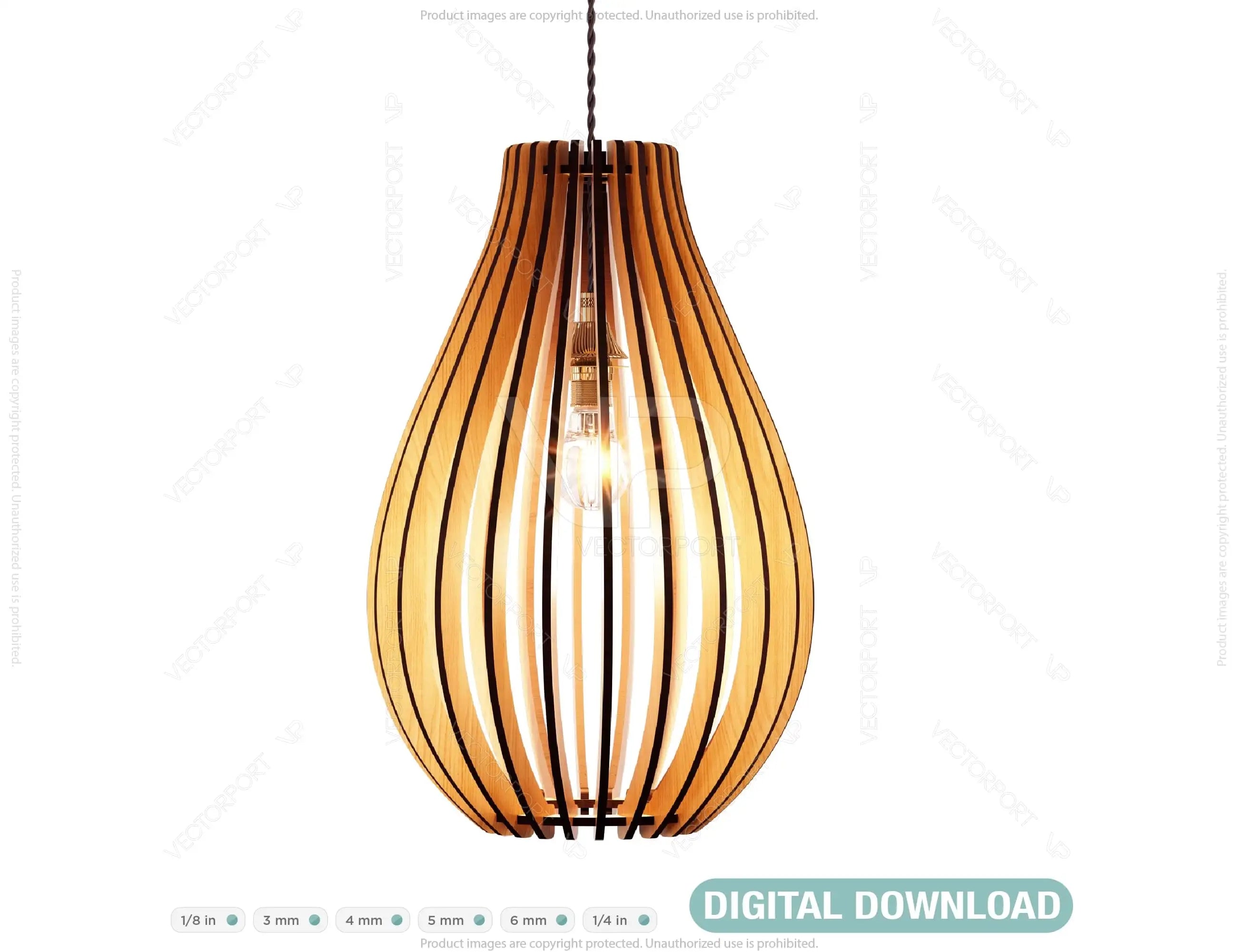 Oval Modern Wood Pendant Light Chandelier Lamp lampshade plywood Cut Files |#U024| VectorPort