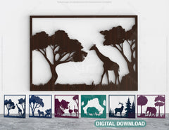 6 Wildlife scenes with animals 3D models and vector files. | SVG, DXF, AI |#025|