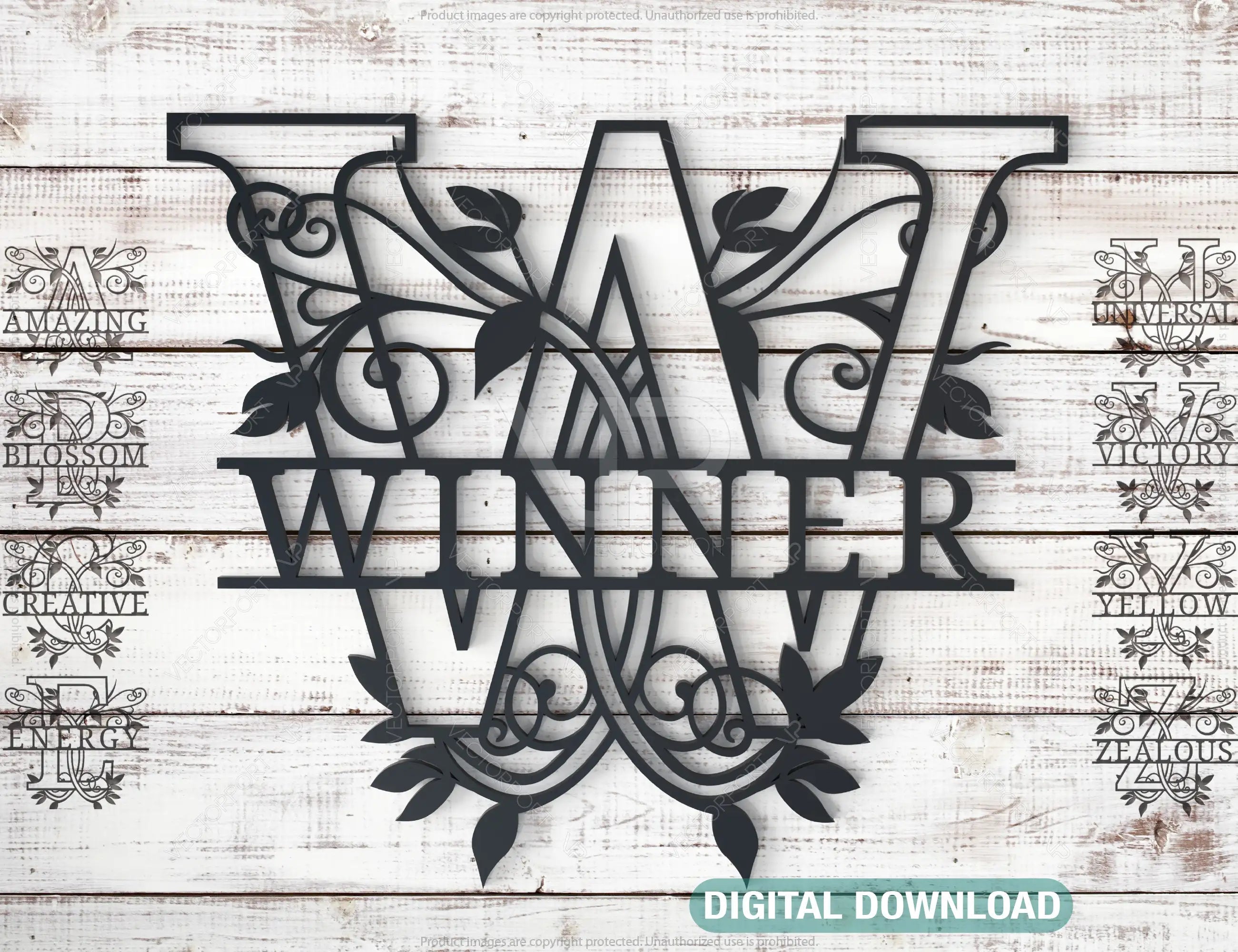 Floral Split Regal Monogram Alphabet Letters Laser Cut Files | SVG, DXF, AI |#029| VectorPort