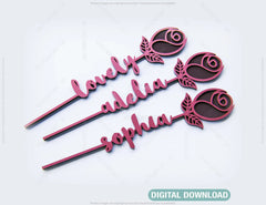 Rose - Laser Personalized Cut Out Art Valentine Day Acrylic wood Flower with name editable Cut Files |#U030|