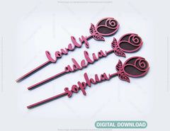 Rose - Laser Personalized Cut Out Art Valentine Day Acrylic wood Flower with name editable Cut Files |#U030| VectorPort
