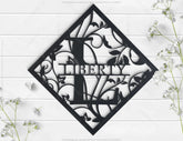 Floral Rhombus Frame Split Monogram Sign Flowers Letters | SVG, DXF, AI |#031| VectorPort
