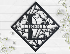 Floral Rhombus Frame Split Monogram Sign Flowers Letters | SVG, DXF, AI |#031| VectorPort