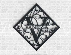 Floral Rhombus Frame Split Monogram Sign Flowers Letters | SVG, DXF, AI |#031| VectorPort