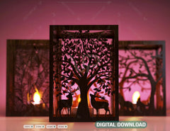 Candle Holder Laser Cut Tree & Animals Lamp wood Tea light Lantern Votive Gift | SVG, DXF, AI |#032| VectorPort