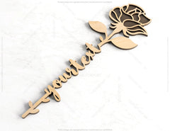 Rose - Laser Cut Personalized Out Art Valentine Day Acrylic wood Flower with name editable Cut Files |#U032| VectorPort