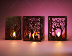 Candle Holder Laser Cut Tree & Animals Lamp wood Tea light Lantern Votive Gift | SVG, DXF, AI |#032| VectorPort