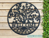 Round Tree with leaves Split Monogram Name Sign Letters | SVG, DXF, AI |#033| VectorPort