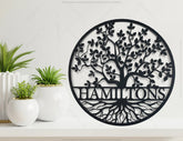 Round Tree with leaves Split Monogram Name Sign Letters | SVG, DXF, AI |#033| VectorPort