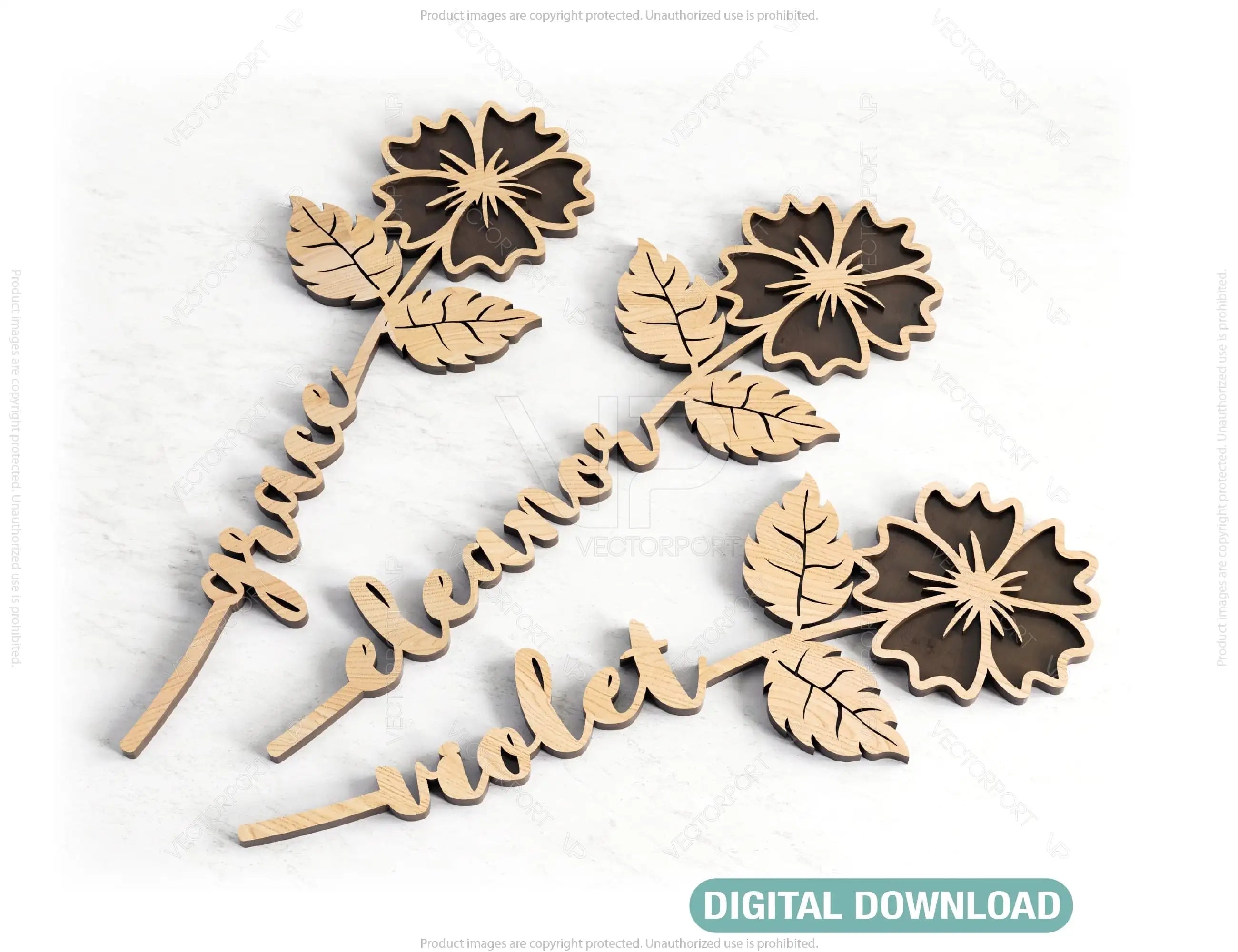 Daisy - Laser Cut Personalized Out Art Valentine Day Acrylic wood Flower with name editable Cut Files |#U034| VectorPort