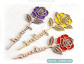 Rose Laser Personalized Cut Out Art Valentine Day Acrylic wood Flower with name editable Cut Files |#U035| VectorPort