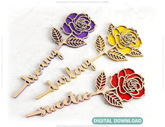 Rose Laser Personalized Cut Out Art Valentine Day Acrylic wood Flower with name editable Cut Files |#U035| VectorPort