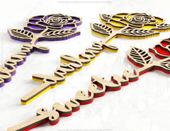 Rose Laser Personalized Cut Out Art Valentine Day Acrylic wood Flower with name editable Cut Files |#U035| VectorPort