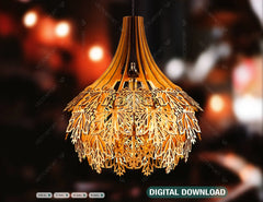 Maple leaves Hanging wooden chandelier lamp shade Pendant light template svg laser cut plywood Cut Files |#U036|