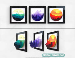 Mountains landscape multilayer shadow box Painting Frame Wall Decoration | SVG, DXF, AI |#043| VectorPort