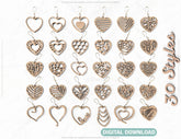 Heart Earring Svg 30 styles Glowforge Cricut Jewelry Pendants laser cut | SVG, DXF, AI |#048|
