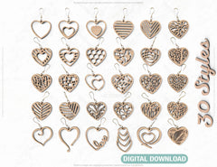 Heart Earring Svg 30 styles Glowforge Cricut Jewelry Pendants laser cut | SVG, DXF, AI |#048|