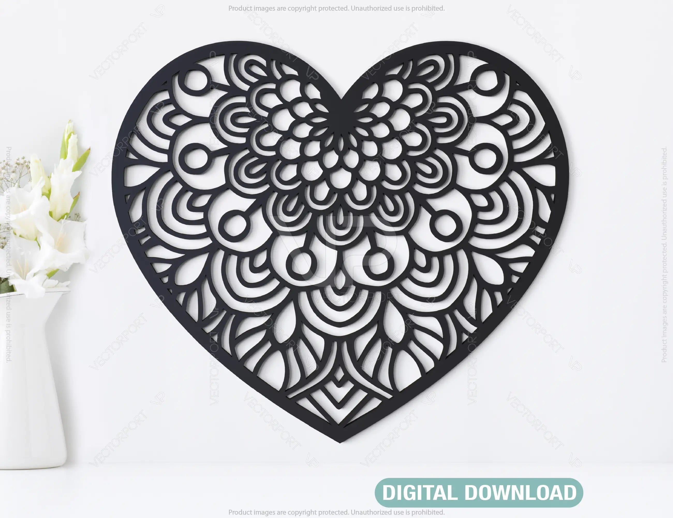 Modern doodle heart shape mandala art design 25 different | SVG, DXF, AI |#049| VectorPort