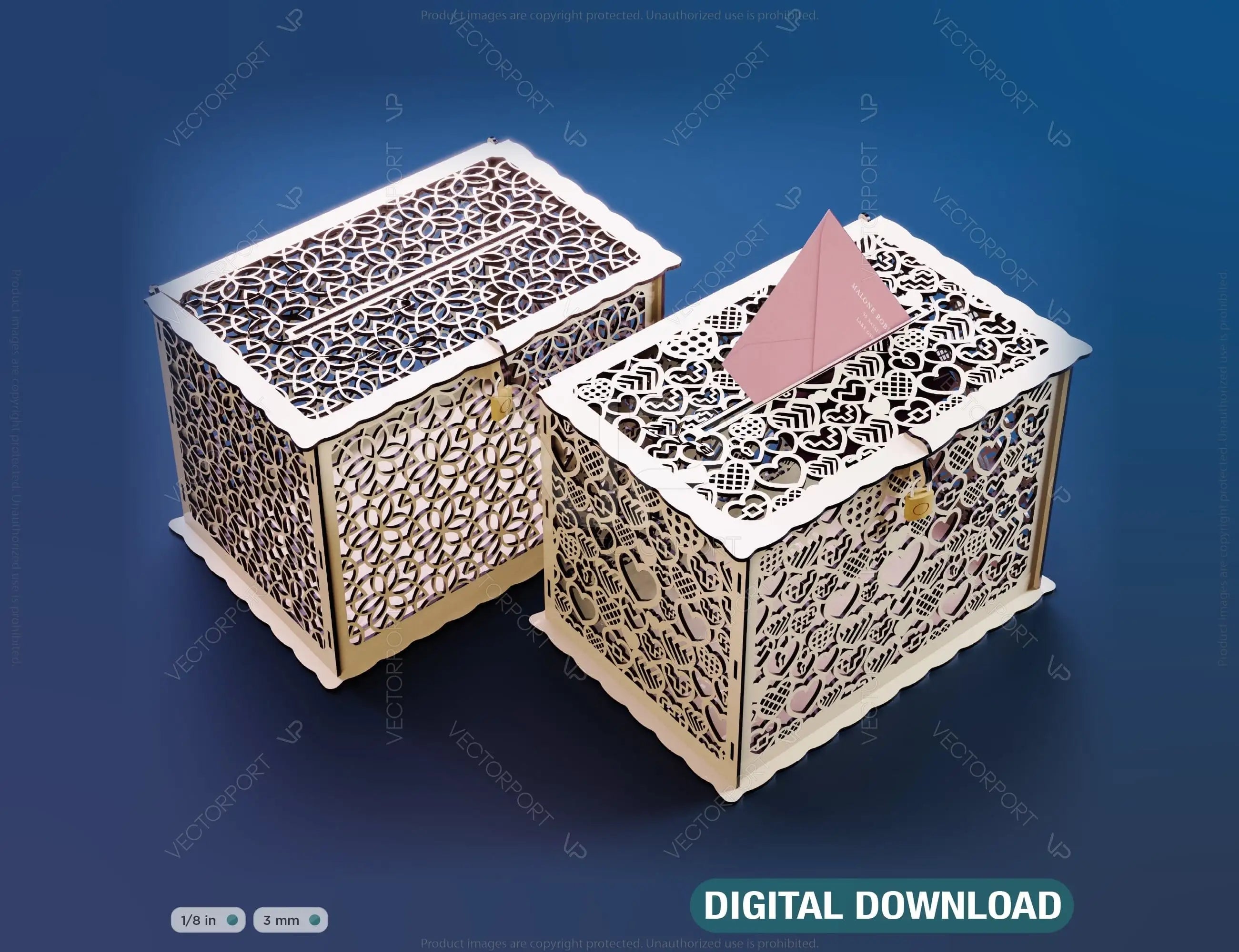 Decorative Wedding Gift Card Box Decoration Wooden Card Money Box Case With Lock Envelope Invitation Favor Birthday SVG |#U050| VectorPort
