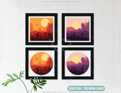 Multi layered Mountains and desert dunes shadow box landscape Frame Wall | SVG, DXF, AI |#050| VectorPort