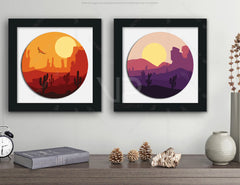 Multi layered Mountains and desert dunes shadow box landscape Frame Wall | SVG, DXF, AI |#050|