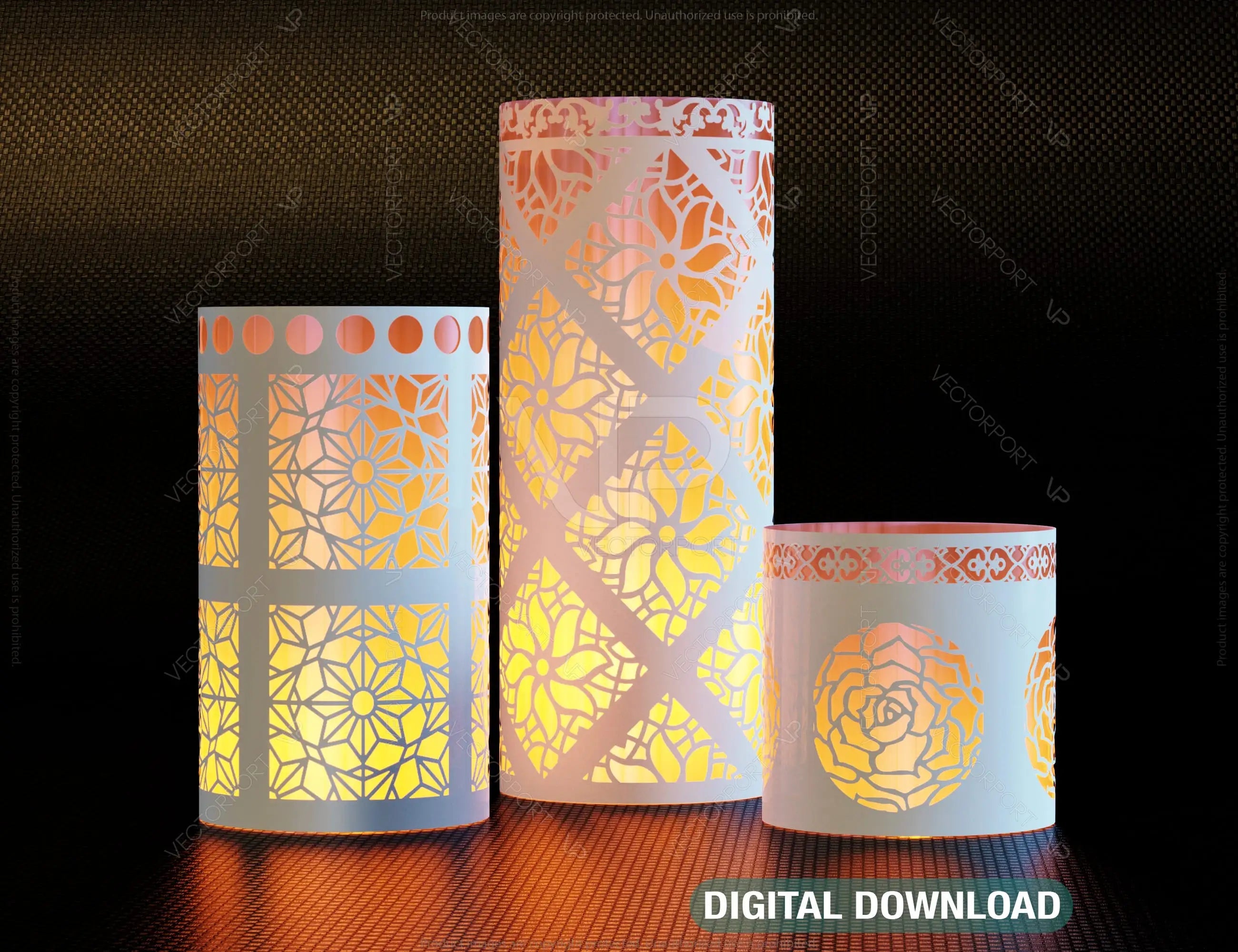 Papercut Lanterns Candle Holder SVG Laser Cut Lamp Tea light | SVG, DXF, AI |#056| VectorPort