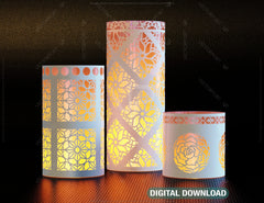 Papercut Lanterns Candle Holder SVG Laser Cut Lamp Tea light | SVG, DXF, AI |#056|