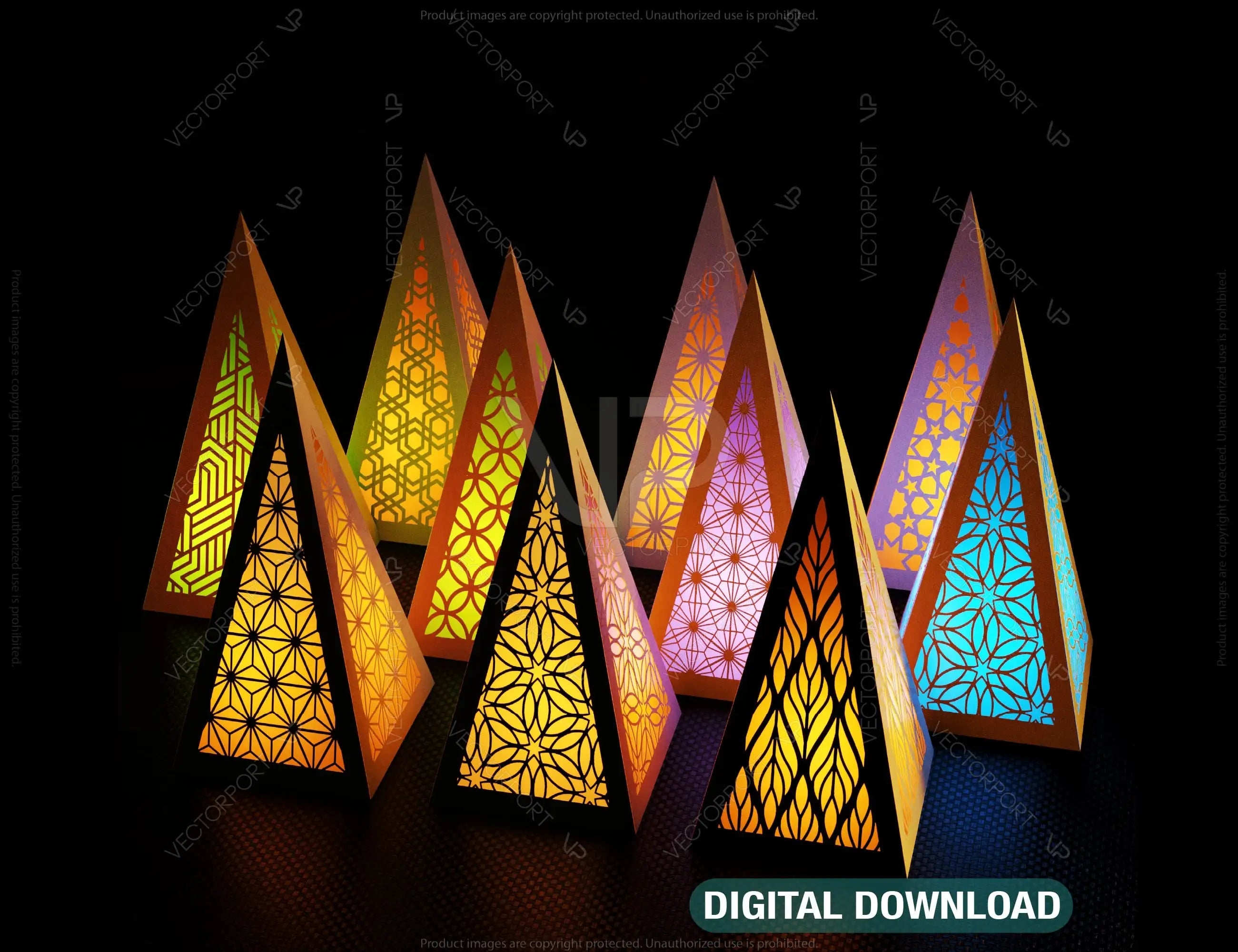 Christmas Tree Papercut Lanterns Candle Holder SVG Laser Cut Lamp Tea light | SVG, DXF, AI |#058| VectorPort