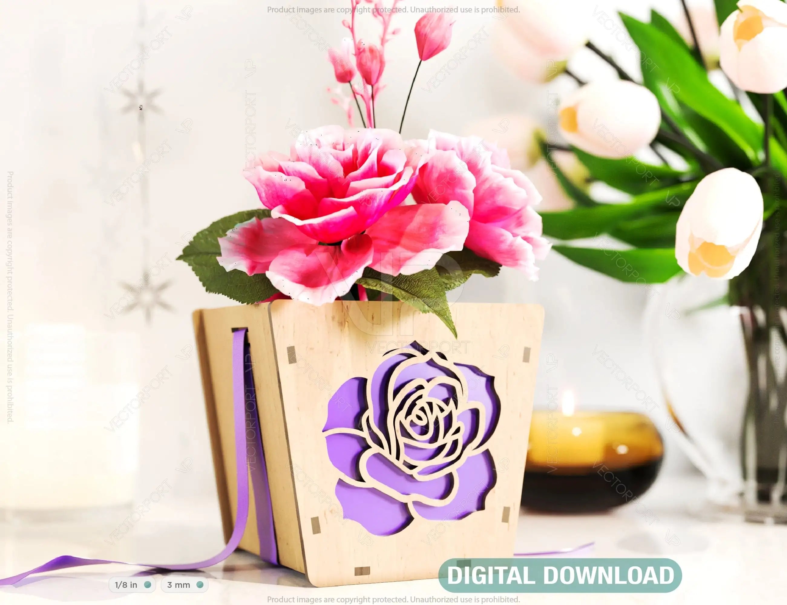 Rose Box Laser cut Gift box Envelope Home Décor Decorative Wedding Card Box Decoration Wooden Case Invitation Box SVG |#U058| VectorPort