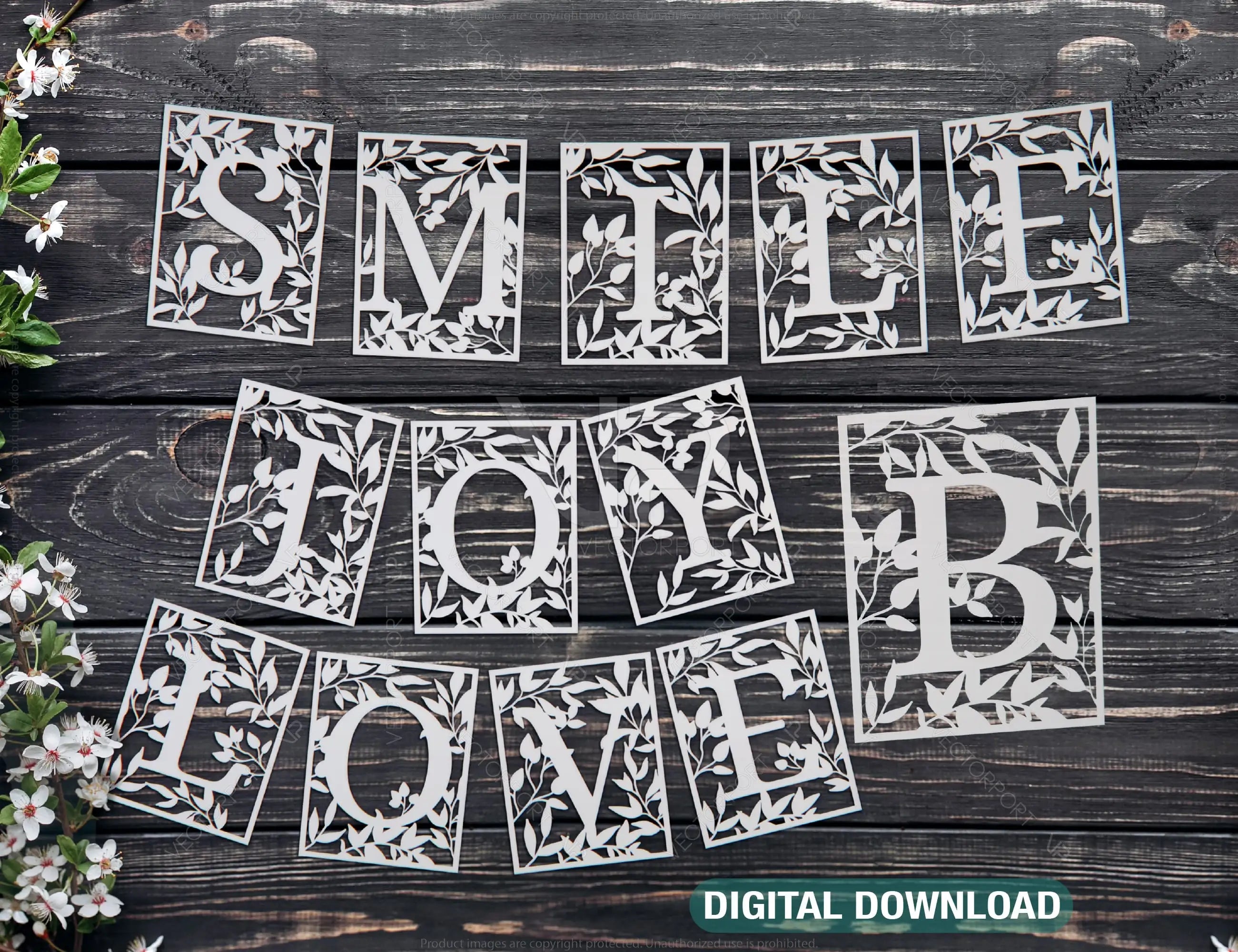 Spring in bloom Floral Frame Monogram Alphabet Letters Vector | SVG, DXF, AI |#059| VectorPort