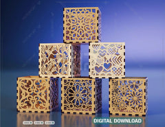 Decorative Laser Cutting Wooden Box Geometric Ornamental Gift Box Candle holder template Wedding | SVG, DXF |#U062| VectorPort