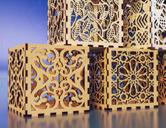 Decorative Laser Cutting Wooden Box Geometric Ornamental Gift Box Candle holder template Wedding | SVG, DXF |#U062| VectorPort