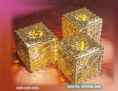 Tree Silhouette Leaves Wooden Candle Holder Laser Cut Lamp wood Tea light Lantern SVG |#U064|