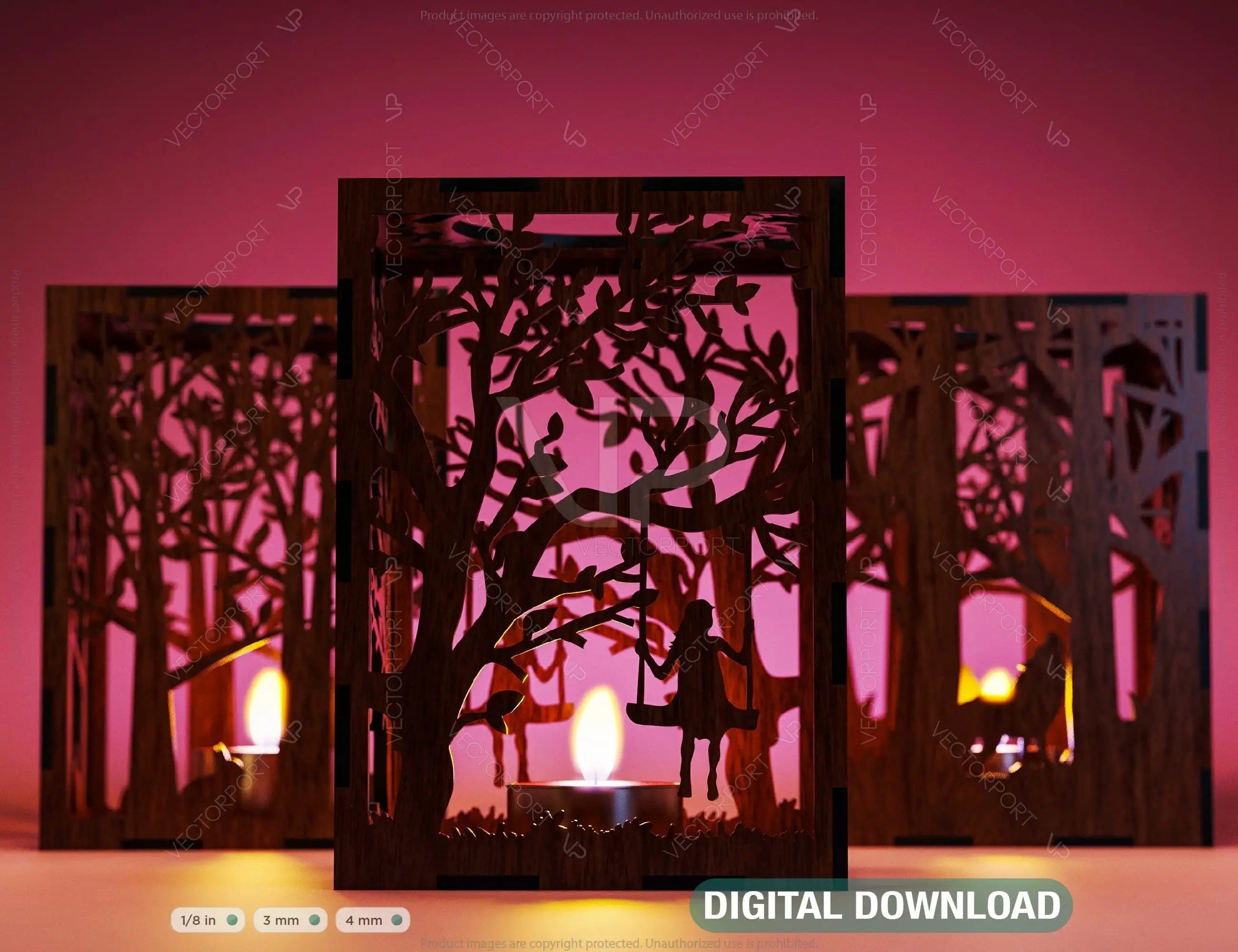 Tree Candle Holder Laser Cut with Animals Lamp wood Tea light Lantern Votive Gift SVG |#U066| VectorPort