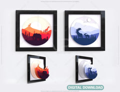 Mountains Deer Elephant animals landscape multilayer shadow box Painting Frame Wall Decoration SVG |#U067| VectorPort