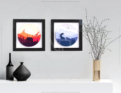 Mountains Deer Elephant animals landscape multilayer shadow box Painting Frame Wall Decoration SVG |#U067|