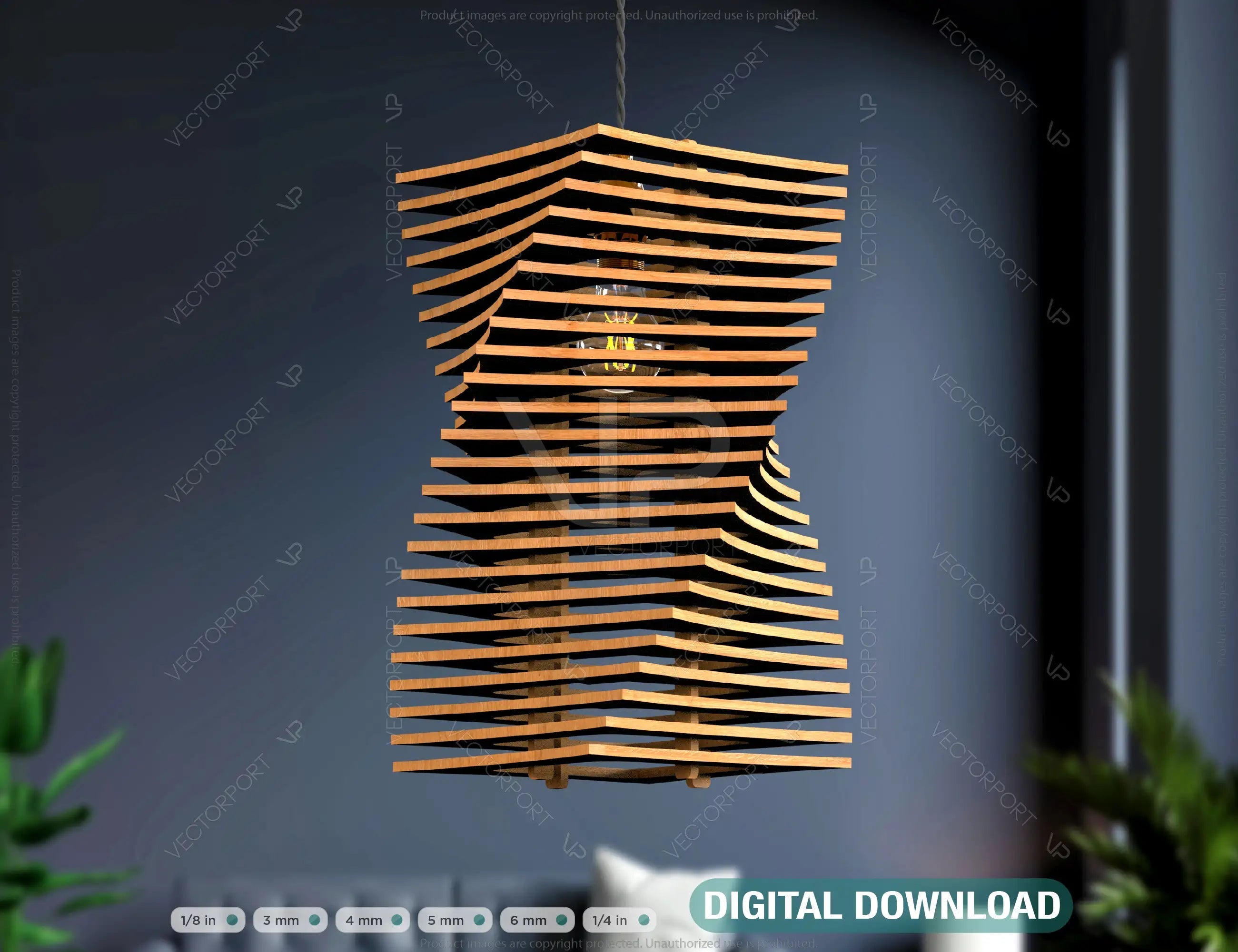 Twist box 6 mm Wood Pendant Light Chandelier Lamp lampshade plywood | SVG, DXF, AI |#068| VectorPort